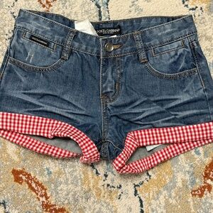 Dolce & Gabbana Blue Jean Shorts with Red Trim